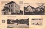 Podolí, vlevo škola, napravo obchod O. Eisnera a pomník obětem 1. sv. války (původně stál u silnice), dole Honsův mlýn a Charyparova hospoda na Podolsku